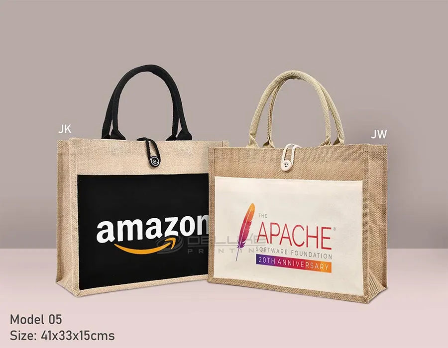 Jute Bag With Canvas Pocket Image